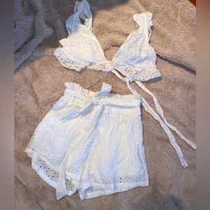 White floral crop top and shorts set. Never worn.